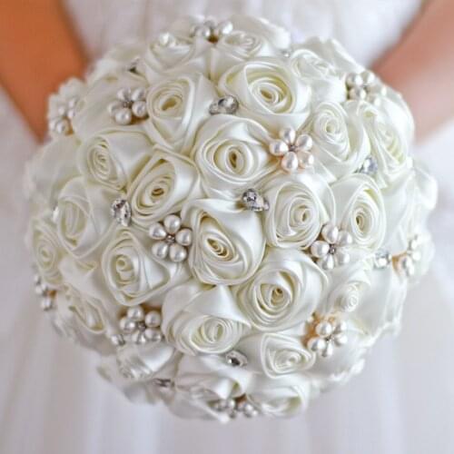Free shipping Ivory Rose flower bridal brooch bouquet Wedding Bride 's Jewelry Pearl Rhinestone Cloth fabric Bouquets