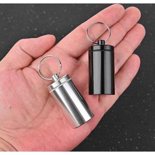 Pill Fob Box Holder Container Keychain Metal Case Waterproof for Outdoor Travel Emergency Men Women Camping Equipment
