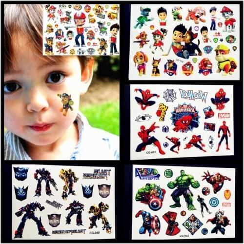 Children Temporary Tattoo Marvel Anime Cartoon Princess Heros Puppy Rescue Team Waterproof Kid Body Tattoo Sticker 1000pcak