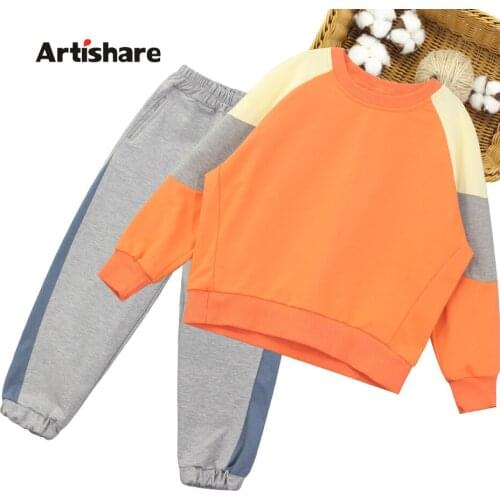 Teen Girls Sport Clothing Patchwork Tracksuits For Girls Sweatshirt + Pants Outfit For Girls Casual Style Tracksuit Kids