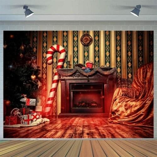 Fireplace Christmas Tree Gift Studio Photography Background Cloth Holiday Party Decoration 3D Childrens Photos Digital Bacdrop