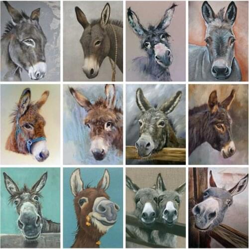Huacan Diamond Painting Full Square Animal Mosaic Cross Stitch Donkey Embroidery Decorations For Home