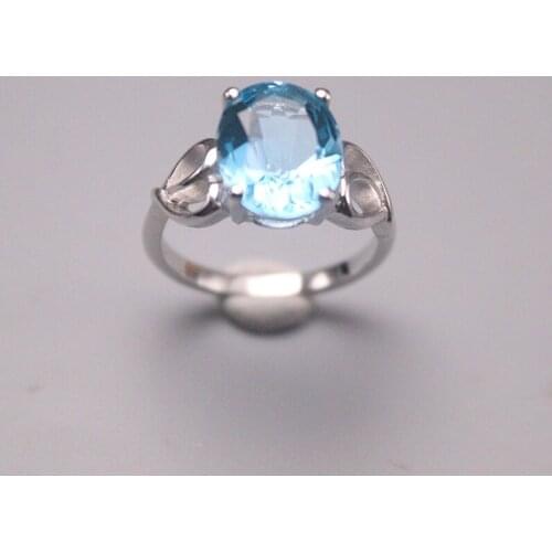 Fine Jewelry S925 Sterling Silver Ring Women Luck Blue Oval Heart Band Ring 11mmW US7