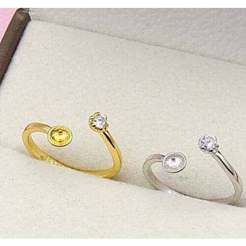 Womens Pearl Ring Set Mountings Findings, Adjustable Ring Jewelry Setting Parts Fittings Charm Accessories Silver Jewellery