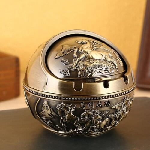 Creative Round Shape Metal Ashtray Successed Horse Ash Tray Windproof Father Boy Friend Gift Cigarette Holder Home Decor