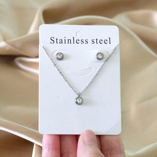 Round Cubic Zirconia Pendant Necklace and Small Stud Earrings Jewelry Set for Women Fashion Jewelry Accessories Gift