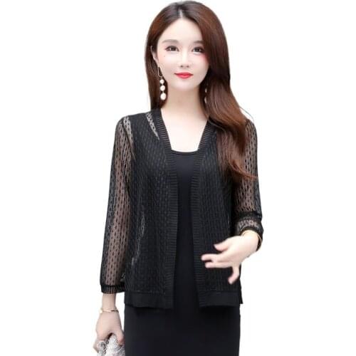Summer Short Lace Cardigan Fashion Elegant Nine-Sleeve Shawl Plus Size XL-6XL Womens Thin Sun Protection Casual Outwear