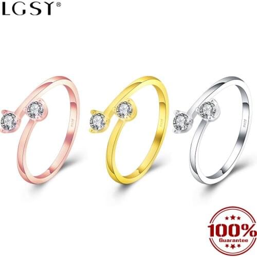 LGSY 925 Sterling Silver Rings Open Rings Adjustable Size Fine Jewelry Romantic Party Ring Fashion Jewelry Round Rings DR2006