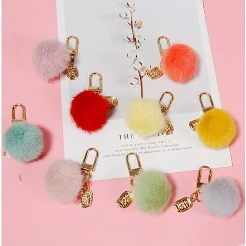 Cute Korean Luxury Fur Ball Keychain for Women Car Keys Bag Decor Charms for Airpods case keyring for Xiaomi Airdots Best Gifts