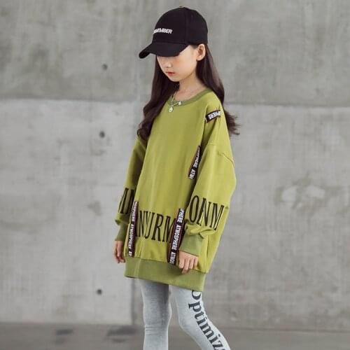 Girls Fashion Ribbon Long Tops 10 12 years Autumn Letter Print Loose Big Girls Sweatshirt Teenage Girls Spring Tops
