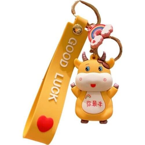 Fashion Cattle Keyring Creative Cartoon Cute Animal Diy Keychains for Women Men Couple Bag Car Pendant Fun Key Chains