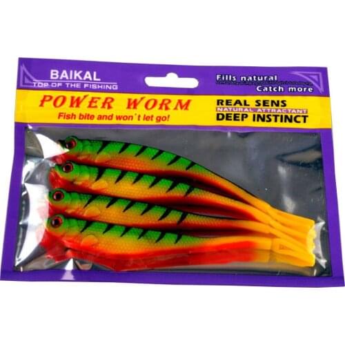 4pc POWER WORM open belly fish split tail open mouth soft fishing lure 13cm super simulation realistic soft W