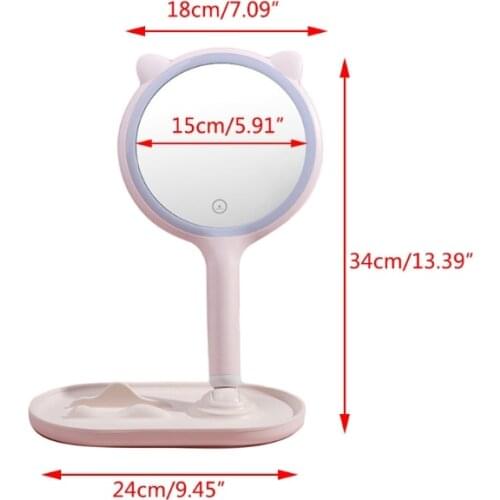 Makeup Desk Mirror with LED Lights 5X Magnifying Double-Side Mirror 3-Color Electrodeless Dimming Lighted Up Table Round Vanity