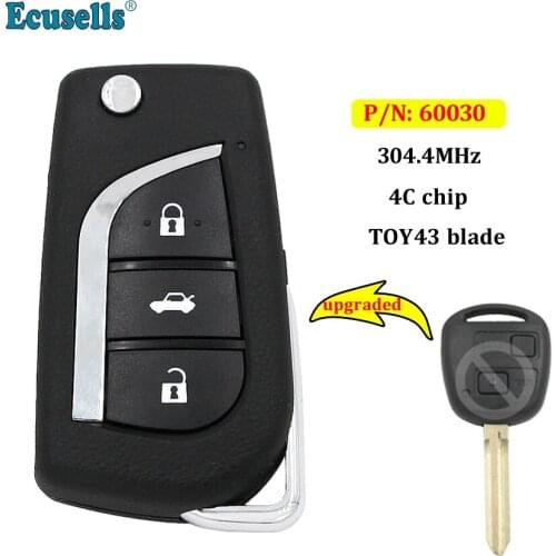 Upgraded Flip Remote Key FOB 304.4MHZ 4C Chip for Toyota RAV4 Avensis Tarago Corolla Land cruiser P/N: 60030 uncut TOY43 blade