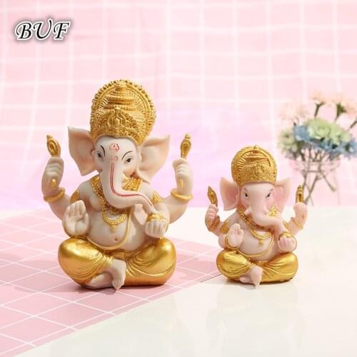 BUF Resin Ganesha Elephant Statue Feng Shui Lucky Prosperous Career Elephant Trunk Fortune Decoration Home Decor