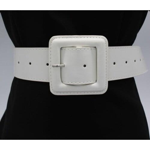 Big Square Buckle Belts For Women Bright Patent Leather Waist Black Pin Buckles Wide Belt Ladies Casual Dress Waistbands Femme