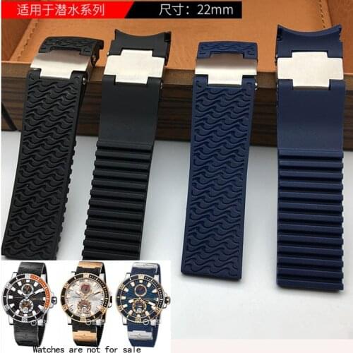 Waterproof rubber strap 22MMblack blue brown watch belt for Ulysse Nardin DIVER mens mechanical watch accessories without clasp