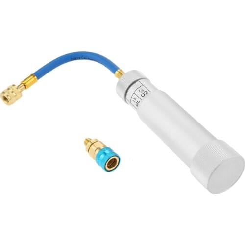 Hand Turn 2OZ A/C Oil Dye Injector R134a R12 R22 W/ Snap Quick Coupler Adapter Kit 1/4" SAE 600 Psi Car Oil Coolant Filler Tube