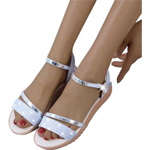 Sequin Fish Mouth Roman Sandal Woman Shoes Fashion Rhinestone Low Heel Sandals Womens Summer Footwear Zapatos De Mujer#G30