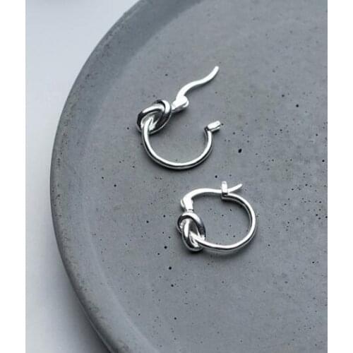 Authentic Real 100% 925 Sterling Silver fine Jewelry Geometric Love Knot Hoop Earrings Leverback Gtle2528