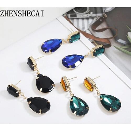 Personality Women Fashion Crystal Black Earrings Crystal Sweet Trend With Gems Drop Earrings Wedding Jewelry Gifts Girl
