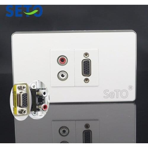 SeTo 120 Type Red & White Audio + VGA Projector Panel Wall Plate Socket Keystone Faceplate