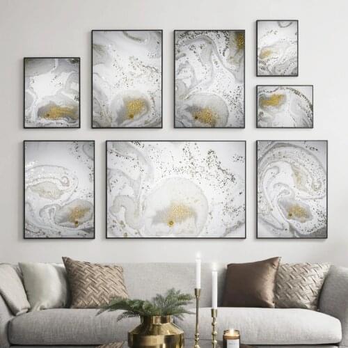 Modern Bright Gold silvery Sand Marble Luxury Picture Home Decor Canvas Painting Wall Art Posters and Prints for Bedroom Design