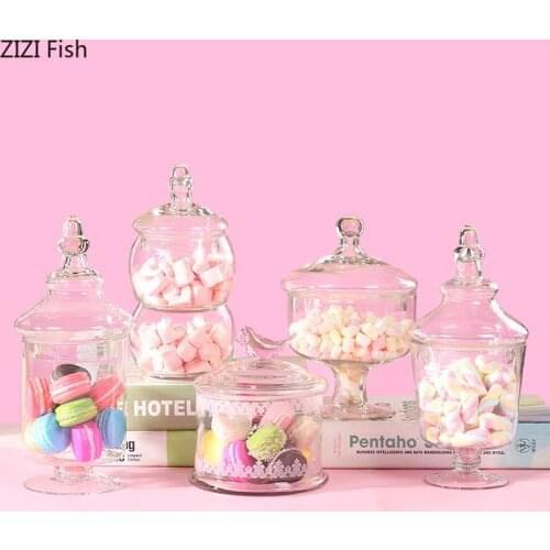 Glass Candy Jar Transparent with Lid Whole Grains Storage Tank European Style Home Candy Miscellaneous Grains Storage Tank