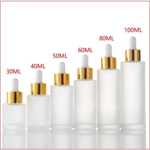 20/30/40/50/60/80/100ML frosted dropper glass bottle w gold collar &white top lotion bottle glass bottle Cosmetic Packaging