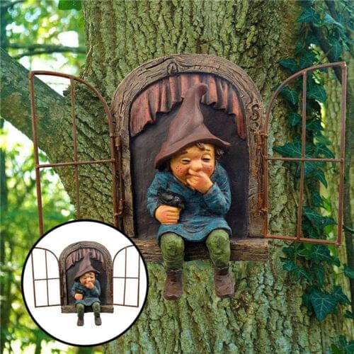Garden Gnome Statue Elf Out The Door Tree Hugger Convenience Figurine For Home Yard Porch Décor Easy To Carry