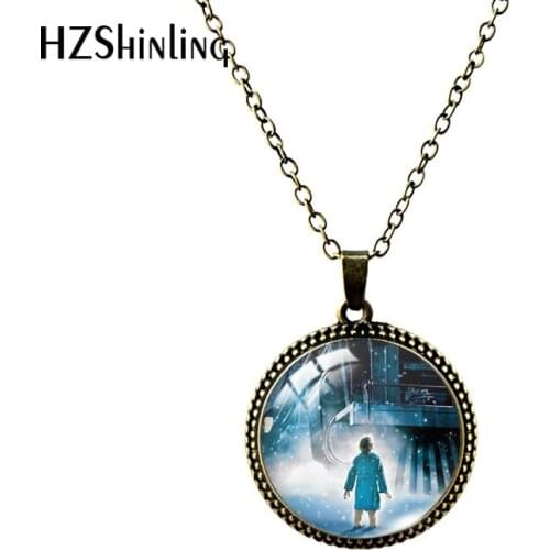 Vintage Glass Necklace The Polar Express Patterns Christmas Antique Plated Necklace Jewelry