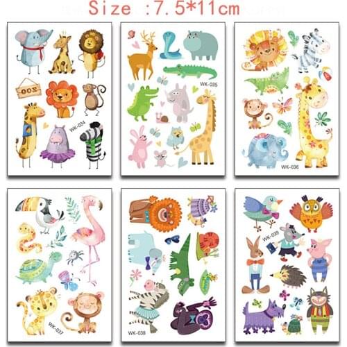 Waterproof Environmental Cartoon Animal Temporary Tattoo Sticker Dinosaur Giraffe Lion Tattoo Sticker for Kids Cute Tattoo