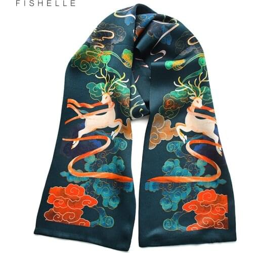 Chinese style nine color deer 100%silk scarf women hairband narrow scarves neckerchief summer headband ribbon gift for lady girl