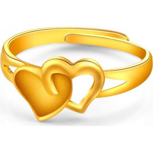 Korean Fashion Sand Gold Ring Female Adjustable 14K Gold Heart Shape Ring for Womens Wedding Engagement Jewelry New Year Gifts