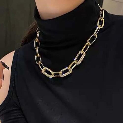 Fashion Big Necklace for Women Twist Gold Silver Color Chunky Rhinestone Cuban Link Chain Choker Necklace Party Goth Jewelry