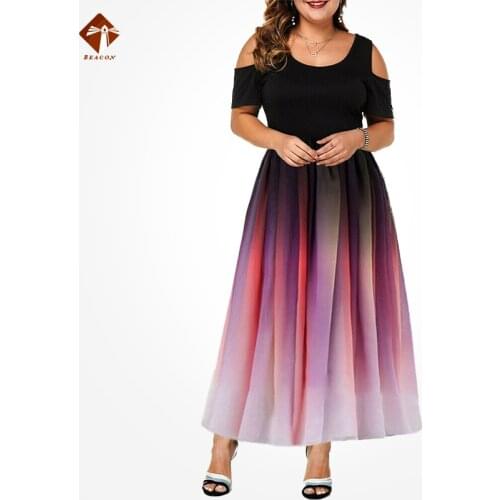 Ruffles Big Swing Maxi Dresses Evening Women Party Slim Sexy Dress Gradient Off-shoulder Elegant Plus Size Casual 2021 Summer