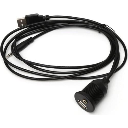 1m Car Dash Board Mount 3.5mm USB 2.0 AUX Socket Extension Lead Panel Cable