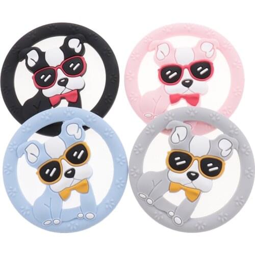 10pcs Bulldog Silicone Baby Teether BPA Free Dog Newborn Pacifier Chain Accessories Infant Teething Shower Gifts Food Grade Toys