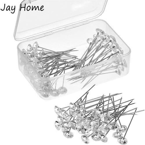 100PCS Sewing Pins Corsages Flower Pins Clear Sewing Crystal Head Pins Straight Pins for Wedding Jewelry Decoration 8x54mm