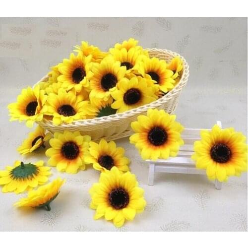 100pcs 2.8" Sunflower Buds Artificial Silk Flower Heads For Wedding Home Bridal Bouquet Decoration