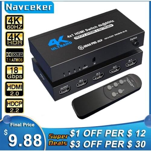 2021 Best 4K HDMI Switch 2.0 Support RGB 4:4:4 HDR HDMI Switch 4K 60Hz HDMI 2.0 Switch Remote IR UHD 4 Port HDMI Switch Switcher