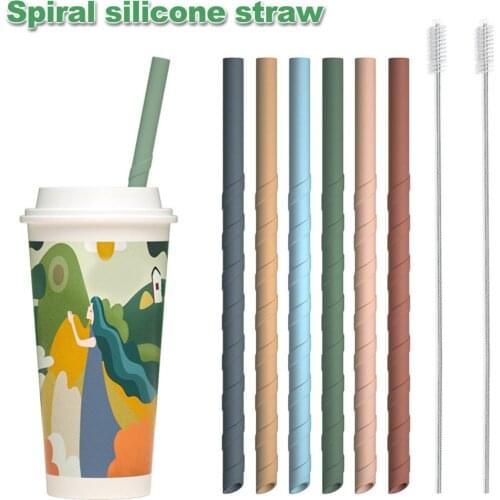 6pcs Reusable Silicone Straws Food Grade Silicone Flexible Bent Straight Drinking Straws With 2 Cleaner Brush Party BarAccessory