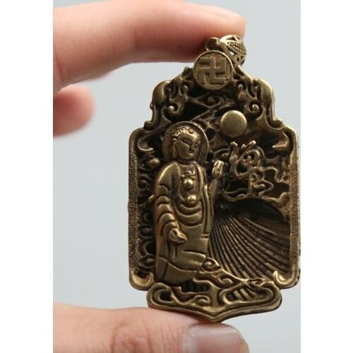 64MM/2.5" Collect Curio Rare Chinese Fengshui Bronze Exquisite Buddhism Sakyamuni Tathagata Buddha Pendant Statue Statuary 27g