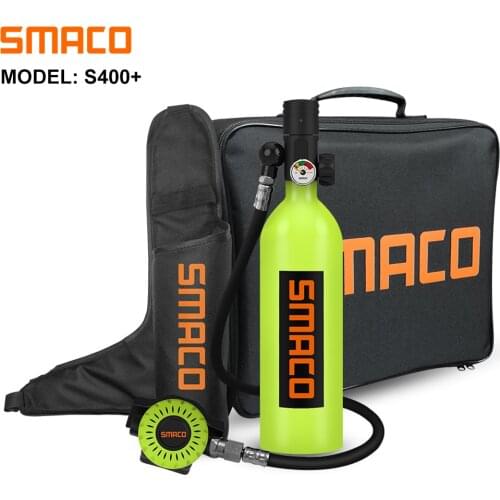 SMACO S400Plus Mini Scuba Diving Tank Equipment, Cylinder with 16 Minutes Capability, 1 Litre Capacity with Refillable Design
