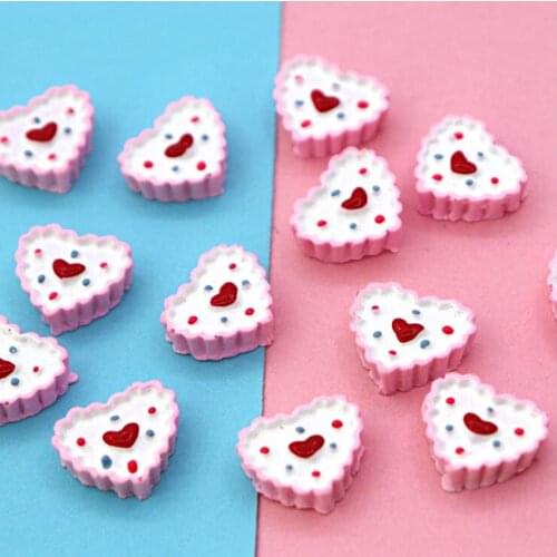 Free Shipping 100pcs/Lot 14MM Lovely Pink Heart Fruit Cake Shape DIY Resin Cabochons Ornament Accessories Material Cameo Craft