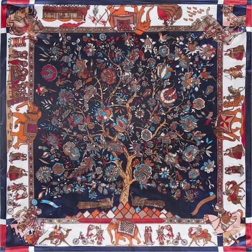 Rich Tree Spring Square Scarf Shawl Fashion Scarves For Women Silk Scarf Female Bandana For Head Hijab Print Scarfs For Ladies