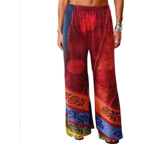 New Womens Pants Autumn Winter Bohemia Bottoms Wide Leg Boot Cut Floral Print Flared Pants Loose Female Casual Trousers Plus 5XL