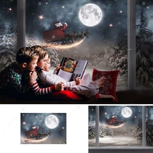 Winter Forest Snow Scene Window Santa Claus Photography Backdrop Kids Portrait Family Party Photo Studio Christmas Background
