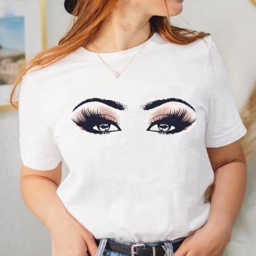 Graphic T Shirt Tee Fashion Women Lady Cartoon Top Clothing Female Watercolor Eye Face Short Sleeve Lovely T-shirt Clothing