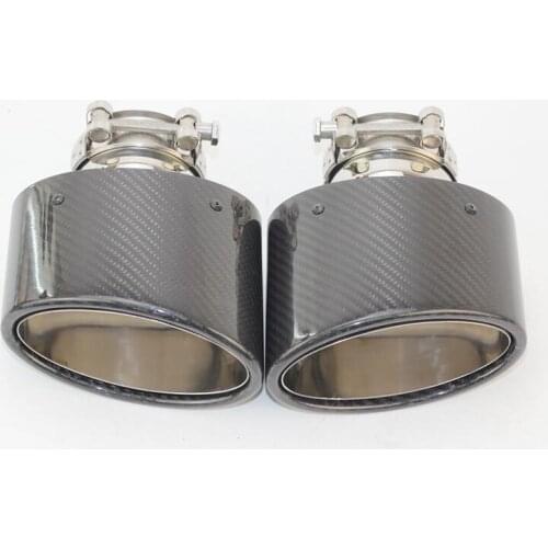 2 PCS Oval Slanted Carbon Fiber Exhaust tips Tailpipe muffler tip Chrome pipe Width 150mm Stainless nozzle car styling